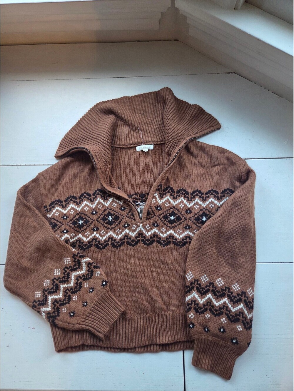 Blu Pepper Brown Knit Pullover Sweater with Patterned Design Size S